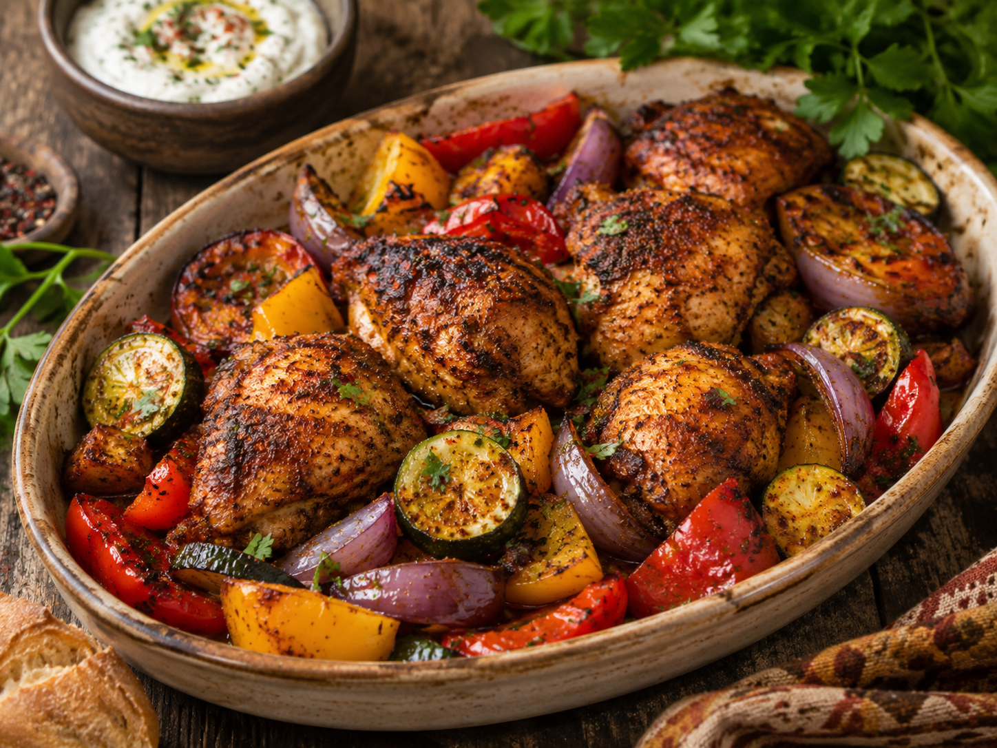 Cajun-Hähnchen mit Ofengemüse – würzig & aromatisch